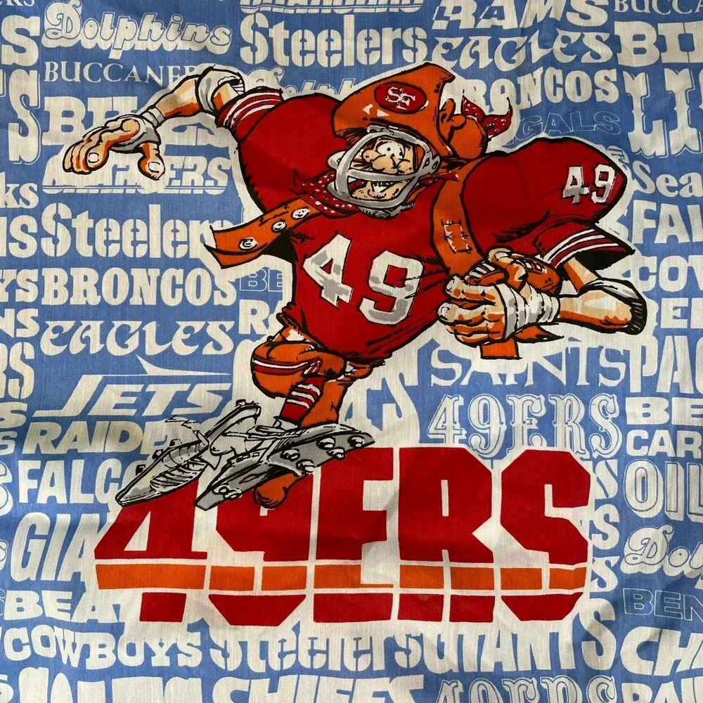 Vintage‎ 1988 NFL Jack Davis Blanket Teams Bears Raiders 49ers Giants Art 39x75